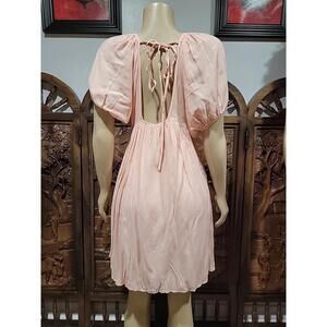 Ya Los Angeles Pink Flowy Size S Dress Boho Peasant Balloon Sleeve #W4
